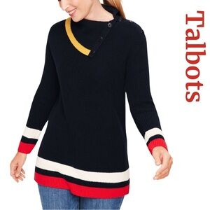 Talbots Tipped Split Neck Shaker Stitch Sweater Size XS